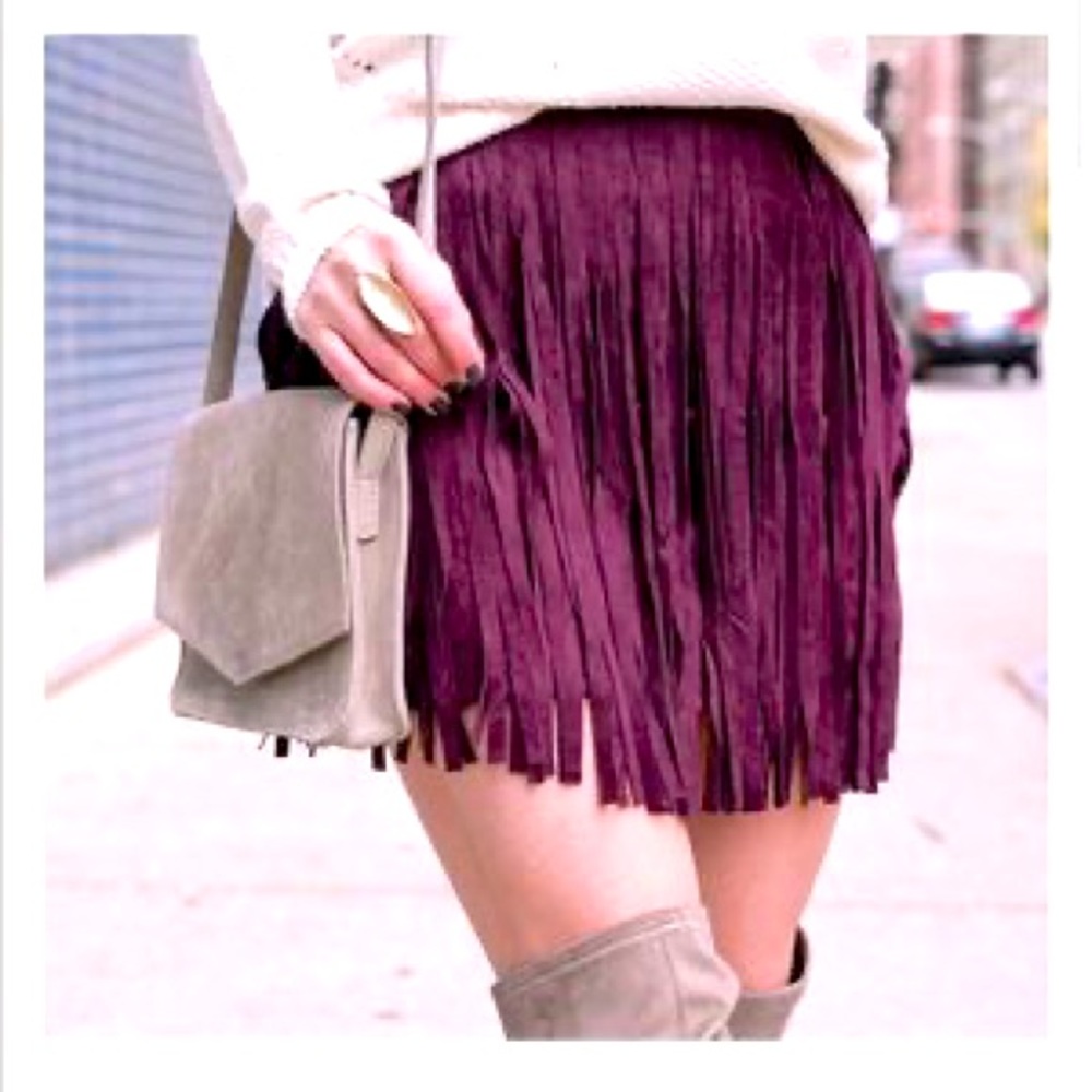 NWOT Micro Suede Fringe Skirt by 5/48 sold by Saks